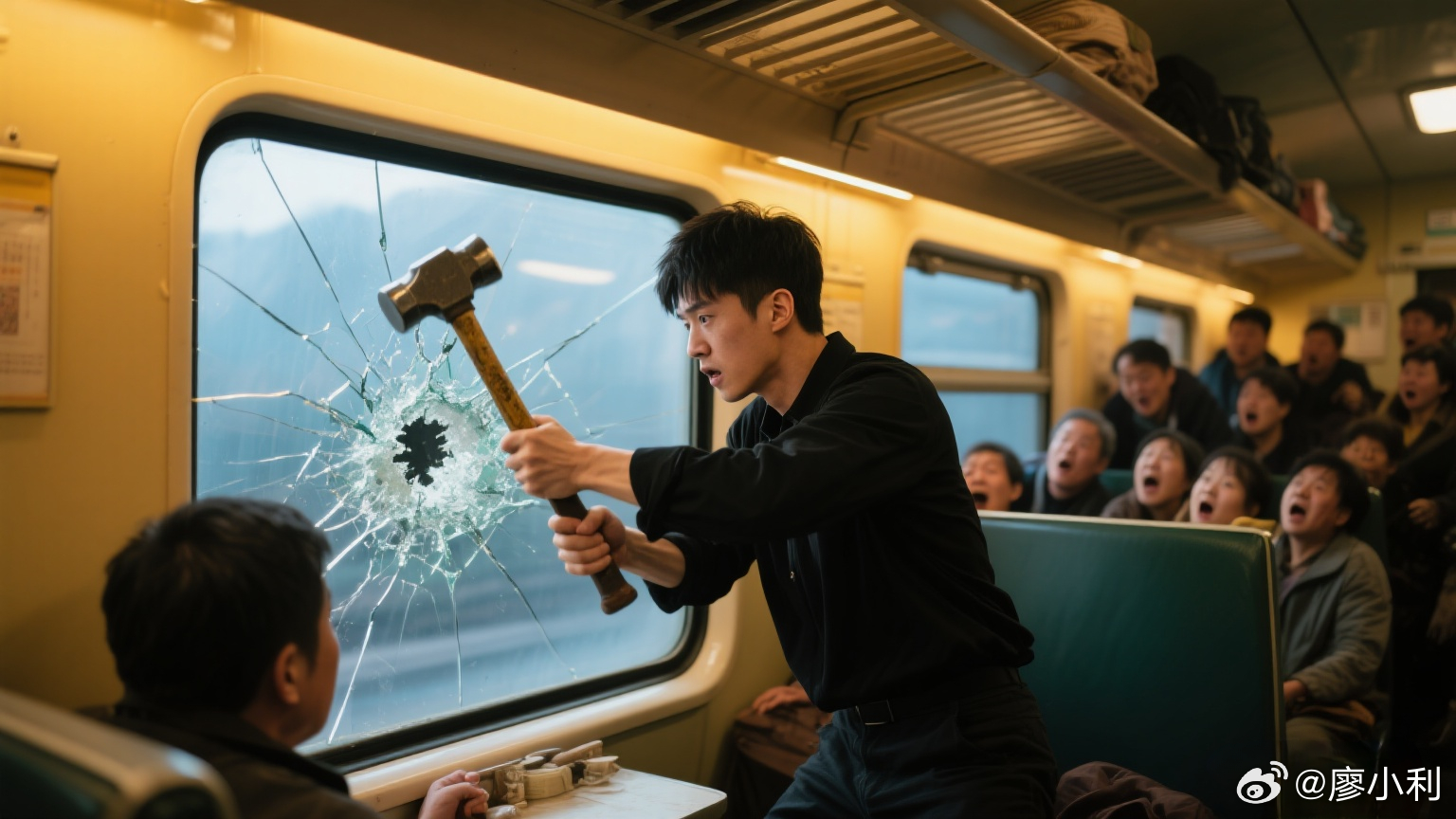 列车故障乘客砸窗砸破的不只是玻璃黑衣小伙这一锤真解气！小伙一锤子砸下去，碎的是玻