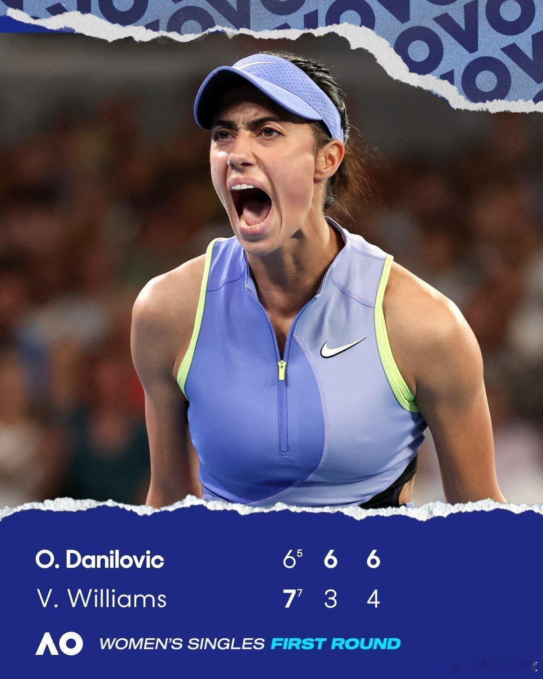 🇷🇸丹尼洛维奇6-7，6-3，6-4大威🇺🇸，晋级澳网第二轮。45岁的威