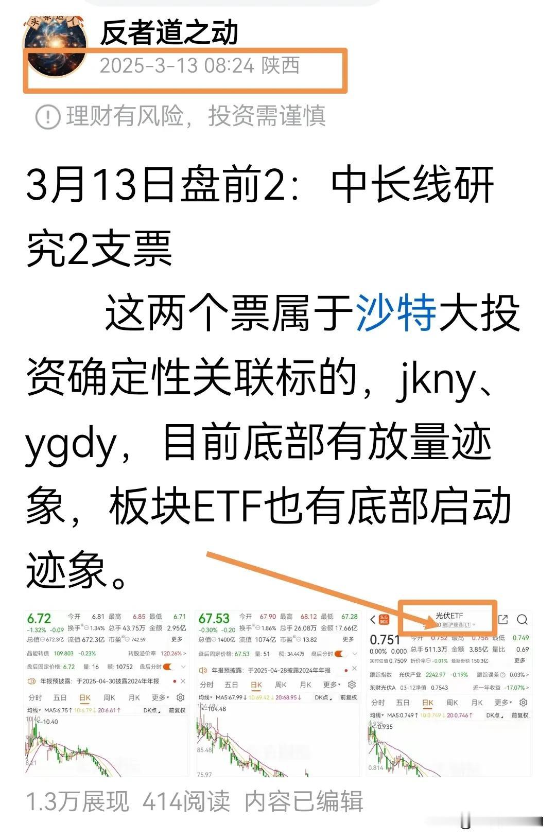 3月14日上午盘中：昨天推荐可还OK？
        昨天盘前文章推荐了光伏，