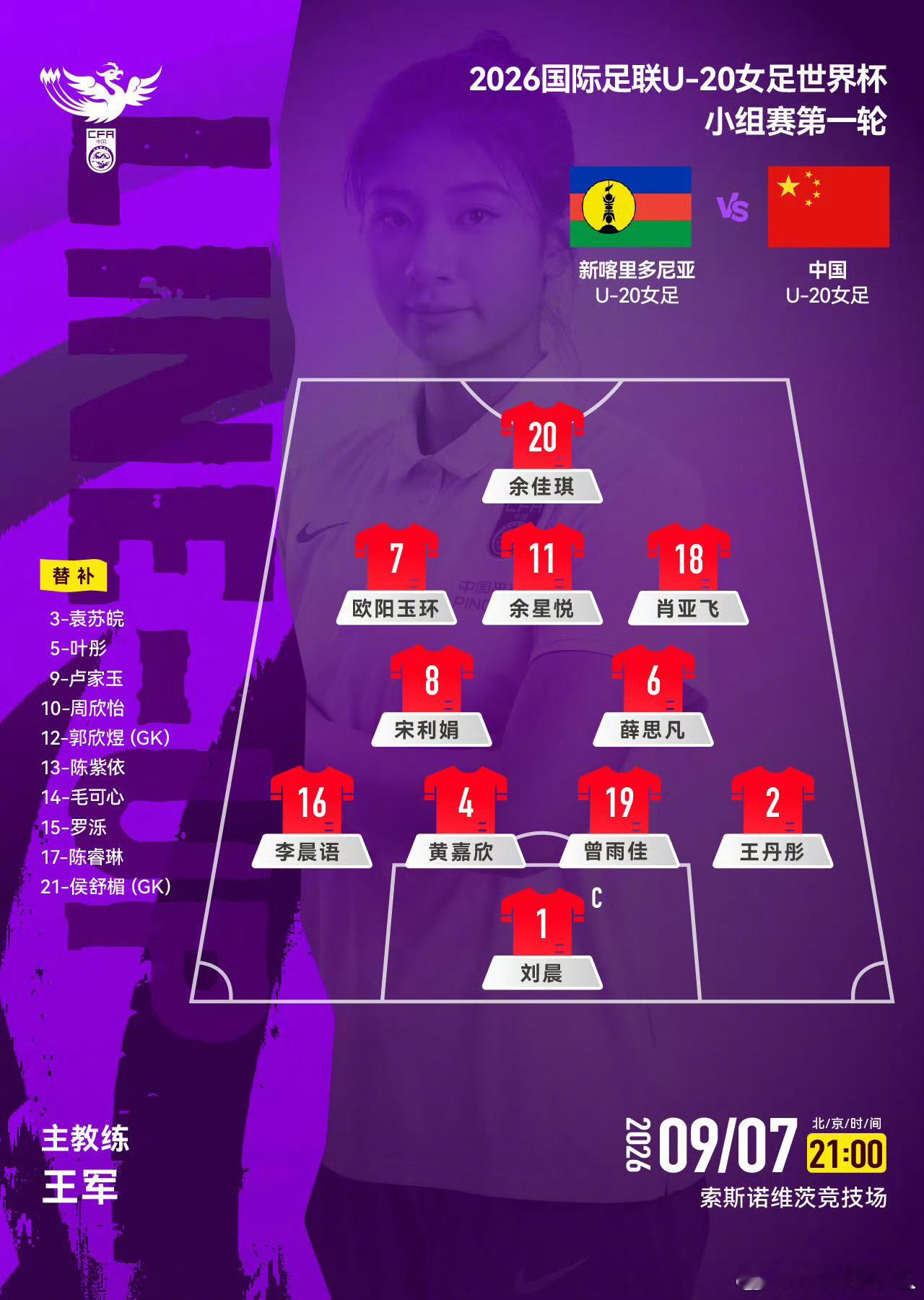 U20女足世界杯中国U20女足2026国际足联U‑20女足世界杯小组赛第一轮，中