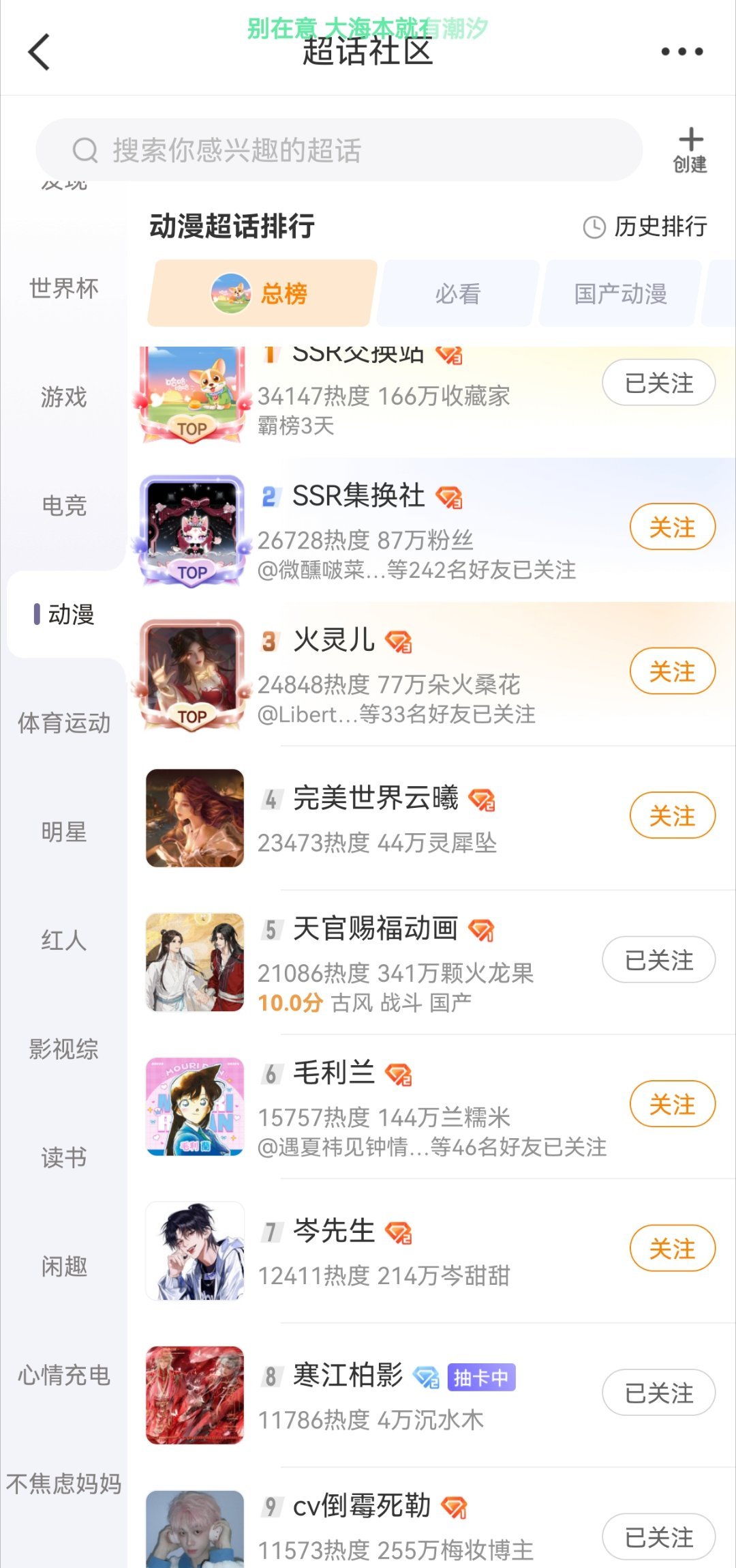 寒江柏影 妈呀这个江柏太牛了 动漫总榜第八4万人的小超话就这么挤进前十 