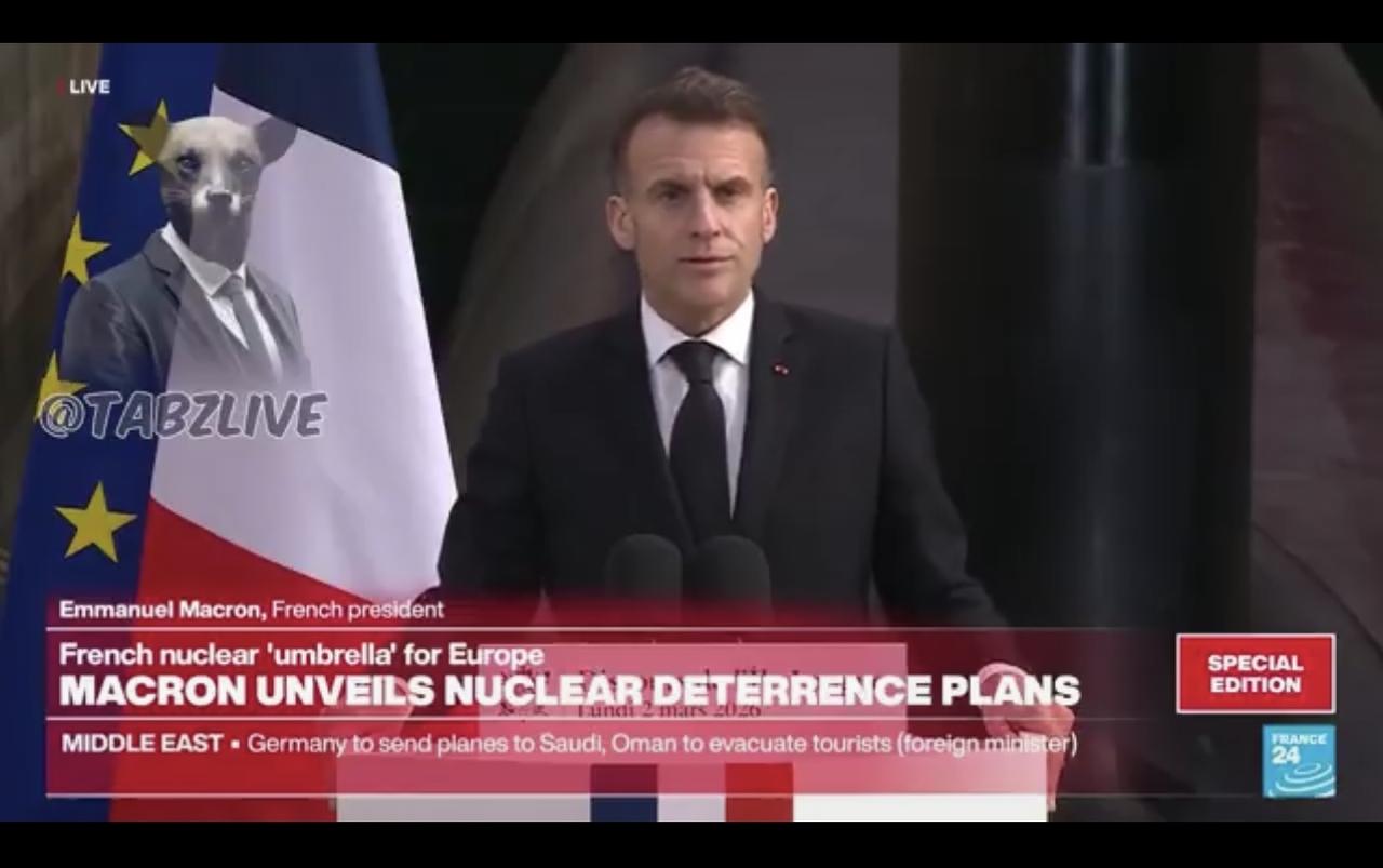 法国总统埃马纽埃尔·马克龙宣布法国将开始大规模研制核武器：

“我已经下令增加我