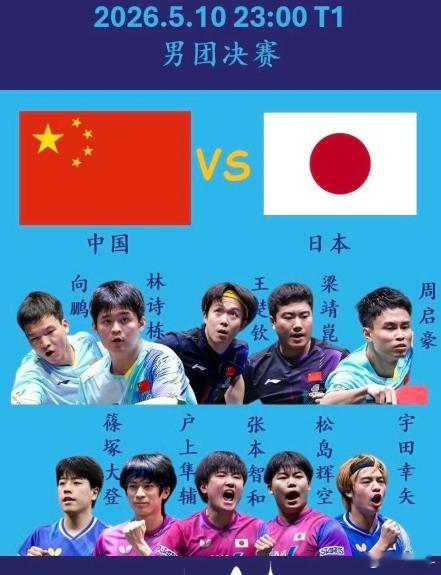 wow，今晚的男团对阵有意思。2026伦敦世乒赛男团决赛，中国队对日本队对阵出炉