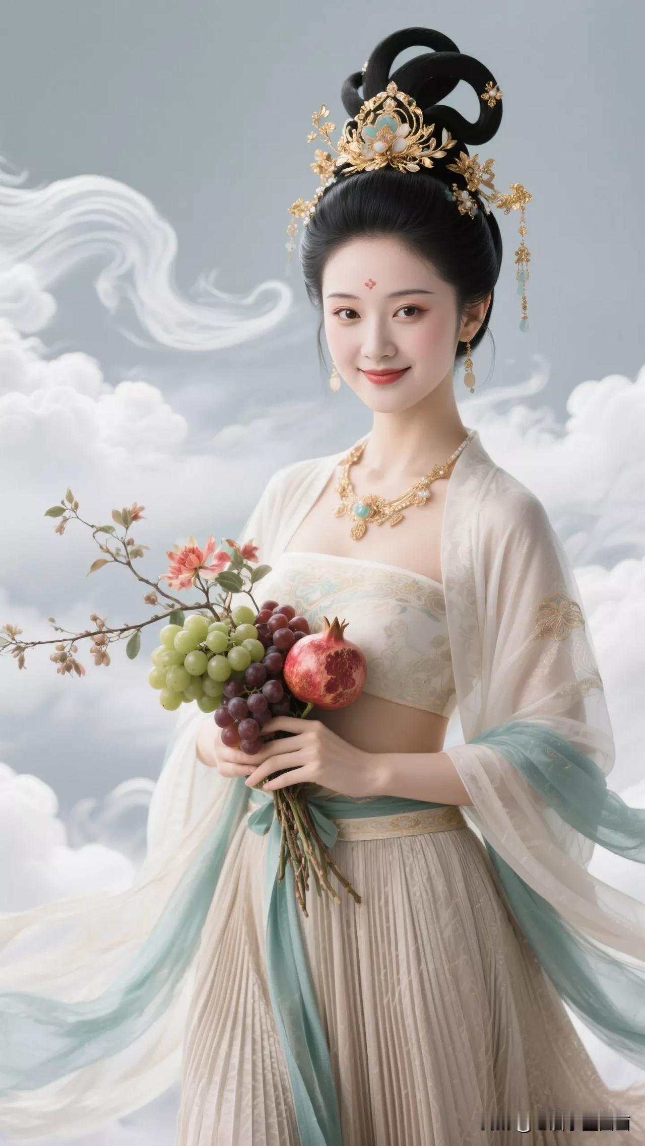 云中仙子捧芳华，笑语盈盈步虚霞。张立启原创书画AI作品古仕女发髻服饰集锦首发第6