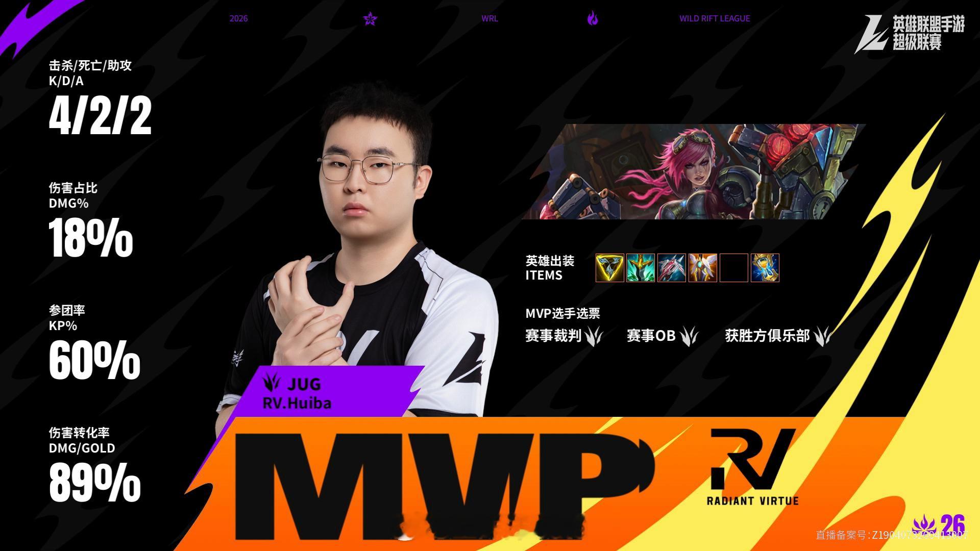 WBG对阵RV第一场赛后数据，MVP2026WRL夏季赛英雄联盟手游赛事英雄联盟