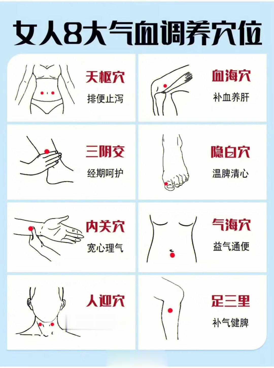 女人必须要好好调补气血这8个穴位送给你调气血 ​ ​​​