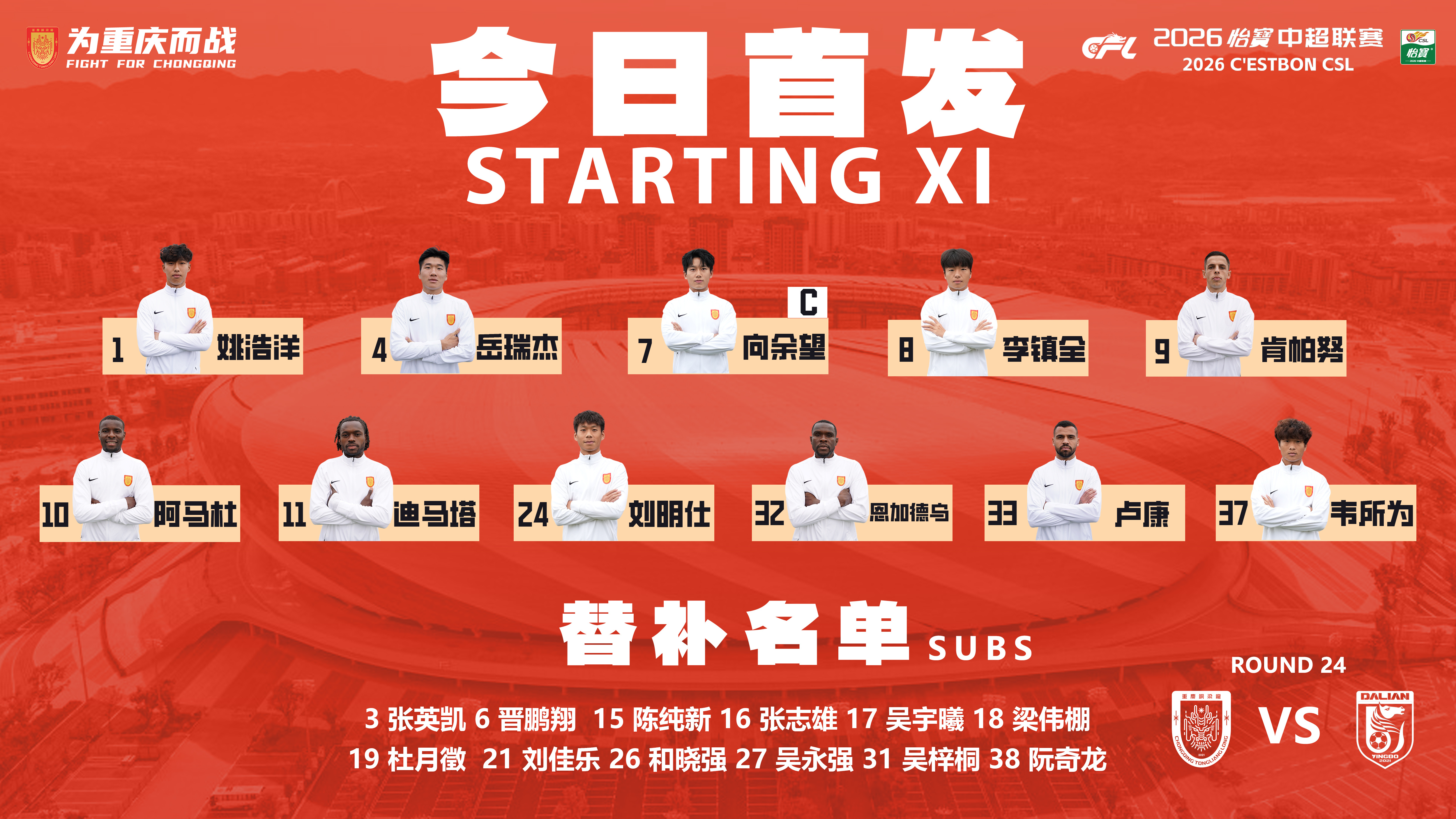 重庆铜梁龙队今日首发！重庆雄起！为重庆而战 中超联赛