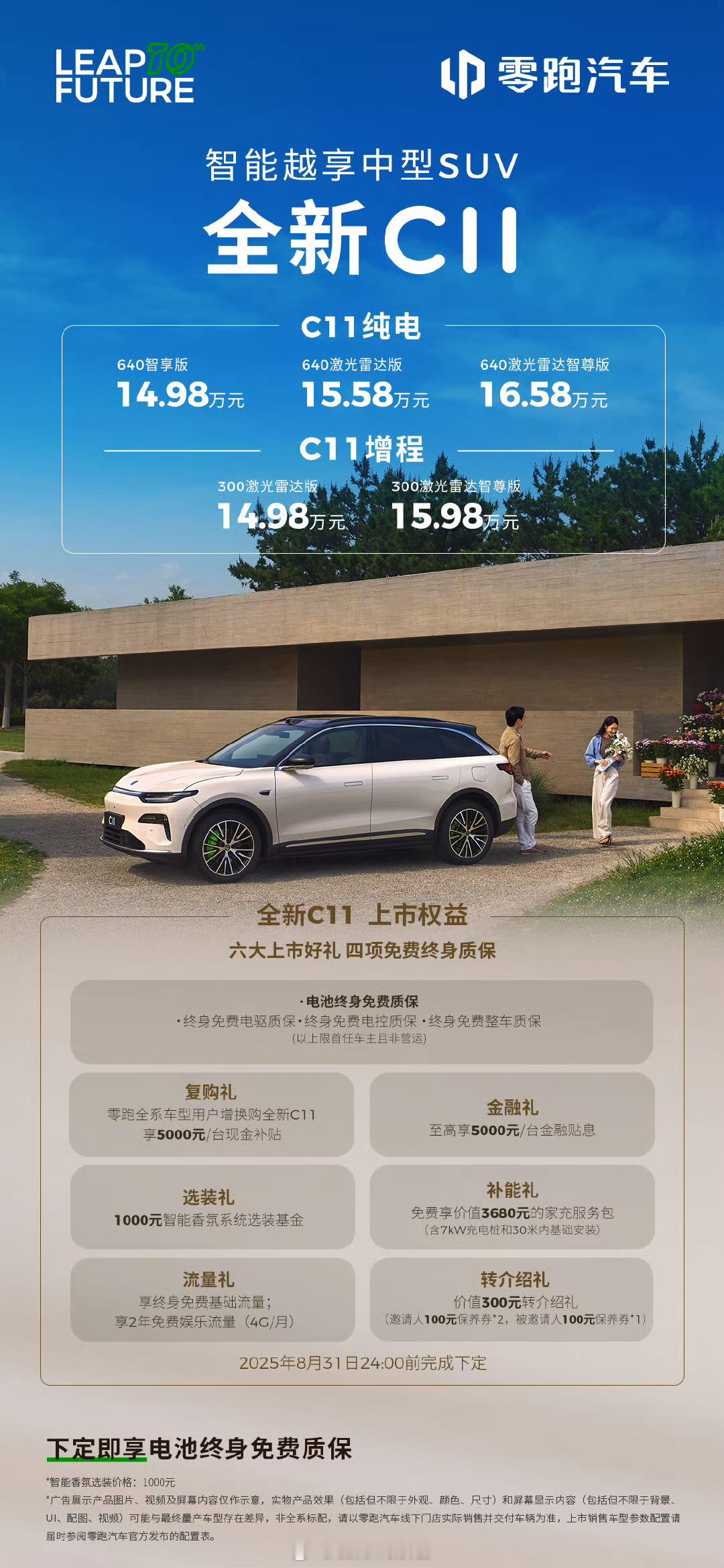 零跑全新 C11 价格来了：-640 智享版：14.98 万元；-增程 300 