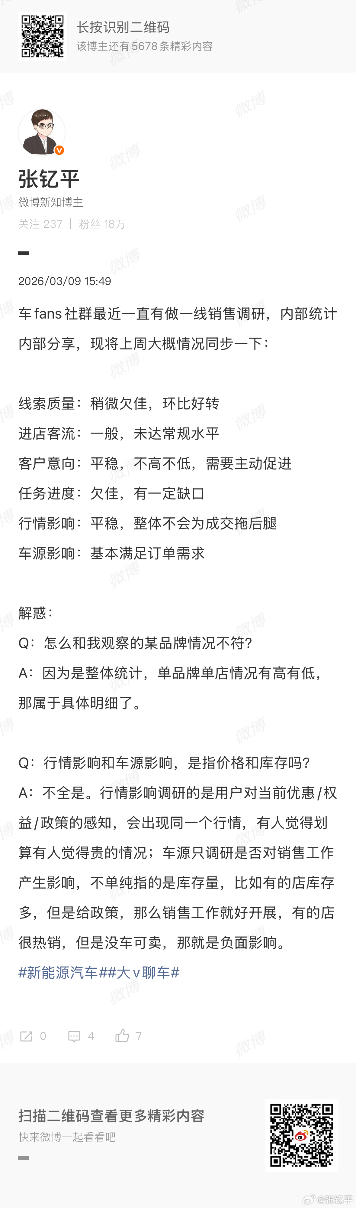 本周一线销售情况调研和上周波动不大，就不挨个说了。需要关注的：意向提升，客流和销