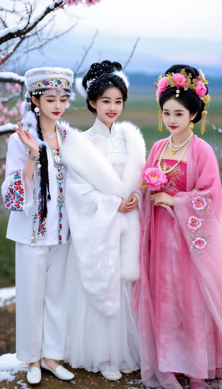 古风少女，花间漫步，唯美如画