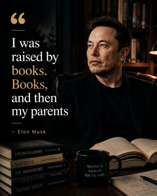 我是由书籍抚养长大的。书籍，然后是我的父母。― Elon Musk 
