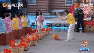 张艺凡和鸡斗上了你好星期六张艺凡跟气球鸡算是彻底斗上了！使劲扇扇子结果鸡满场乱飞