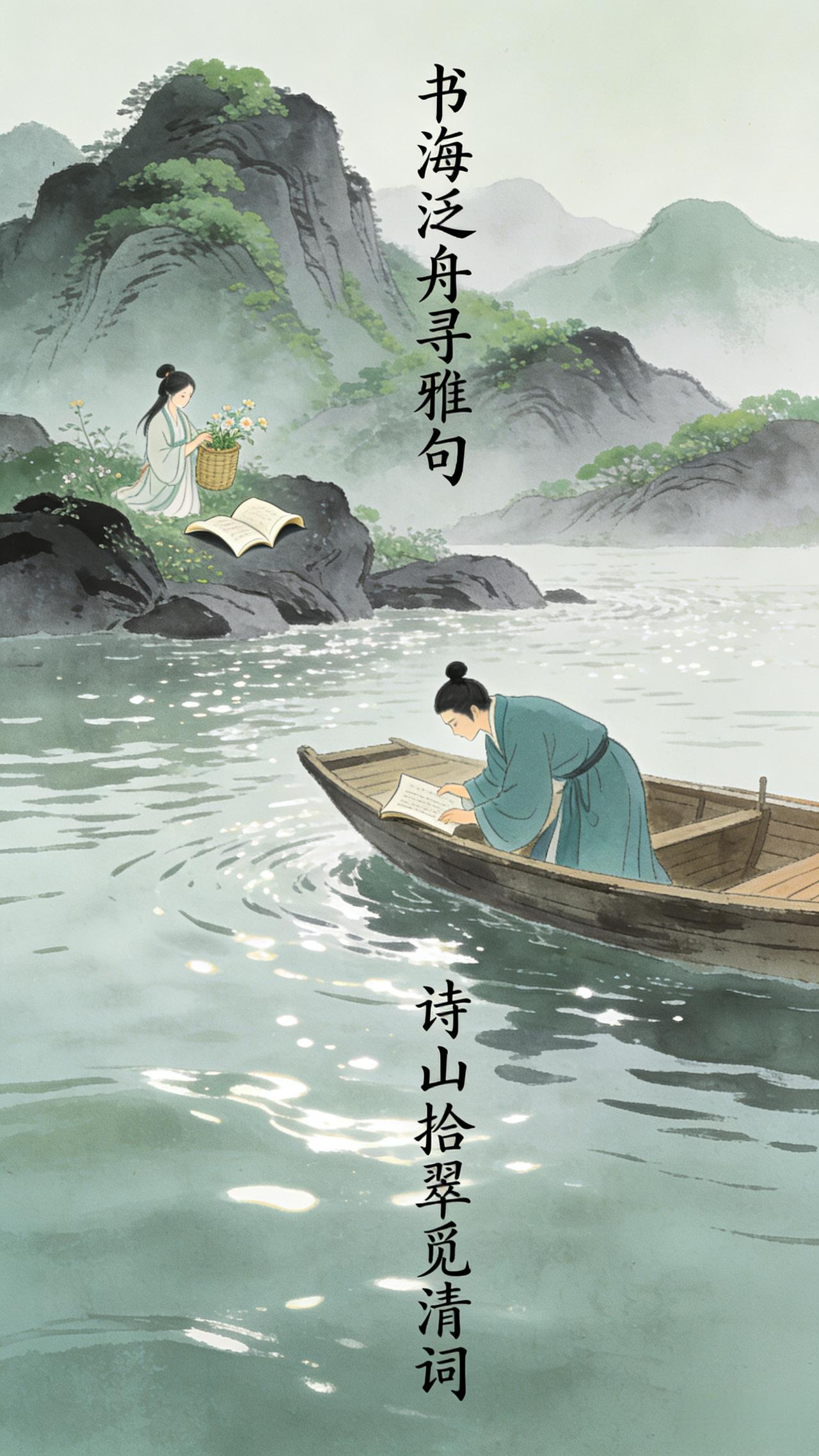 上联：书海泛舟寻雅句，诚邀下联 诗山拾翠觅清词
