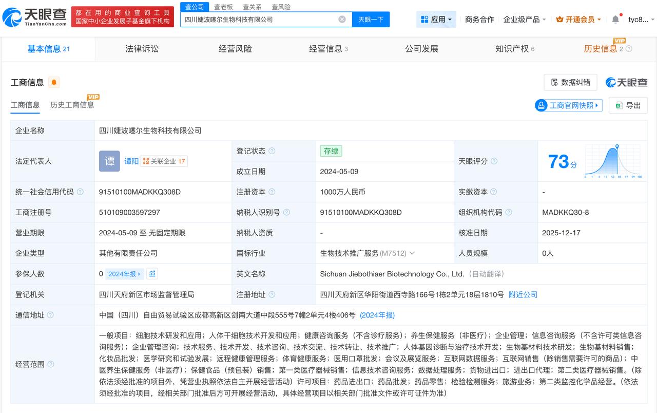 天眼查数据：315曝光婕波噻尔公司前年参保人数为0

婕波噻尔曾申请一觉奣商标