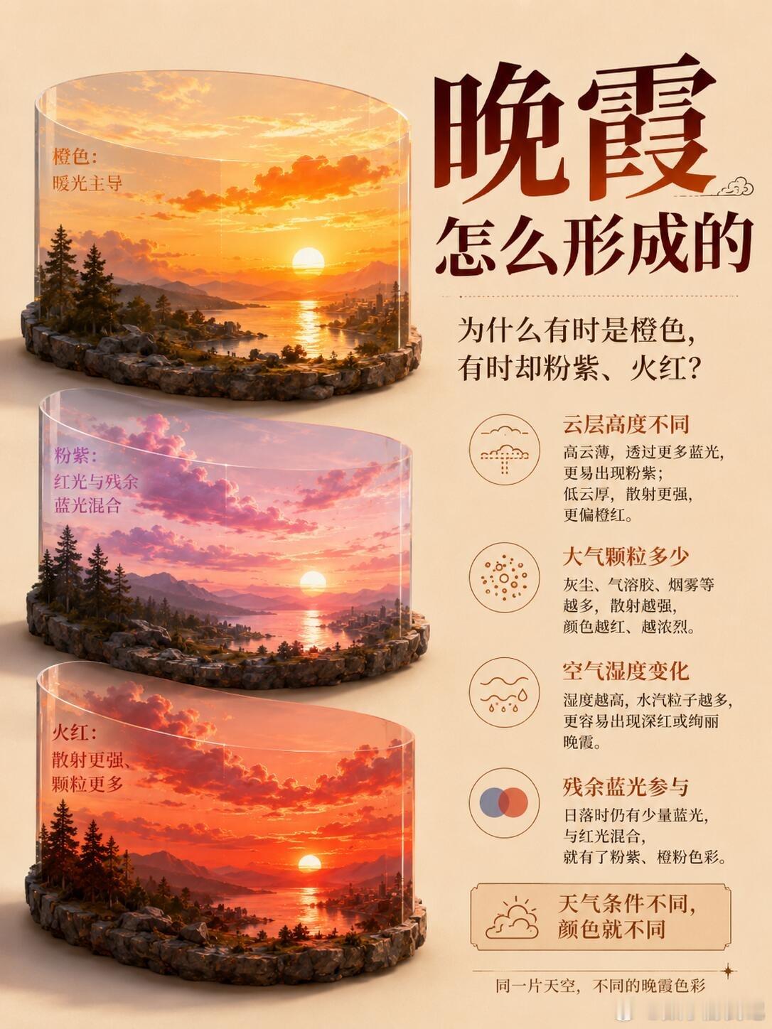 晚霞：光以最温柔的形态抵达到你我的眼前，晚霞不是天空突然变浪漫了，而是太阳落到地