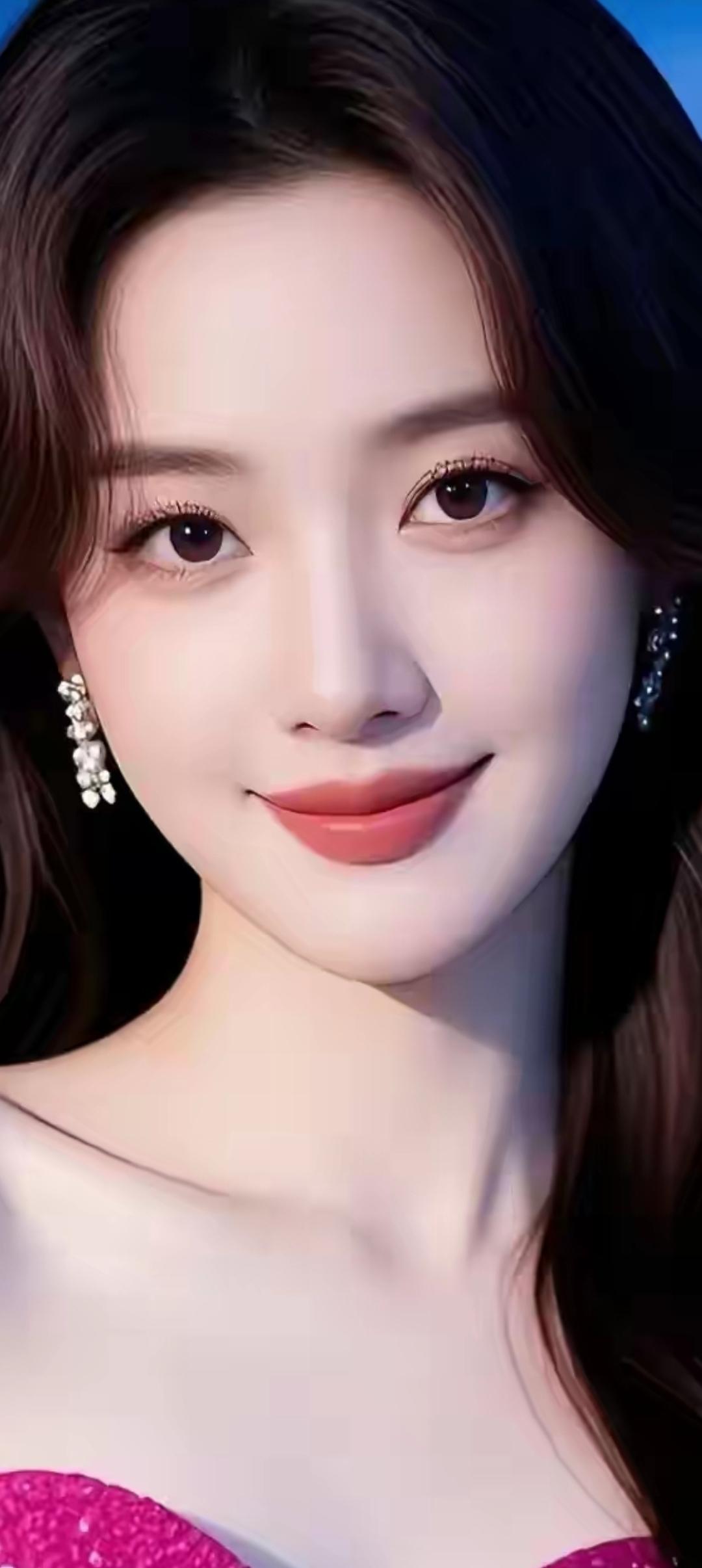 温柔甜美的微笑，闪闪发光的耳环，粉色的礼服，宛如童话中的公主。