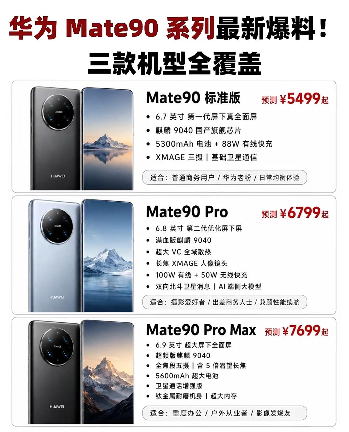 华为 Mate90 系列最新爆料