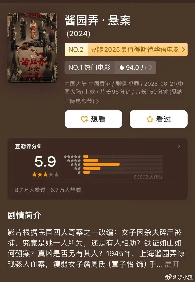别看《酱园弄》现在评分5.9，好像有点不尽人意，但咱们得说，这电影还是有不少亮点