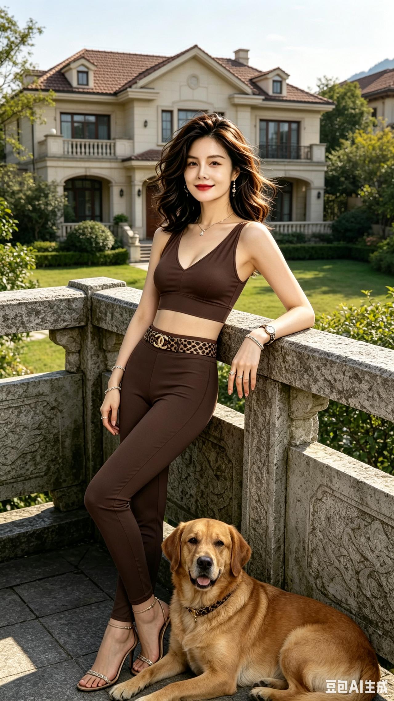 户外瑜伽裤穿搭 金毛犬