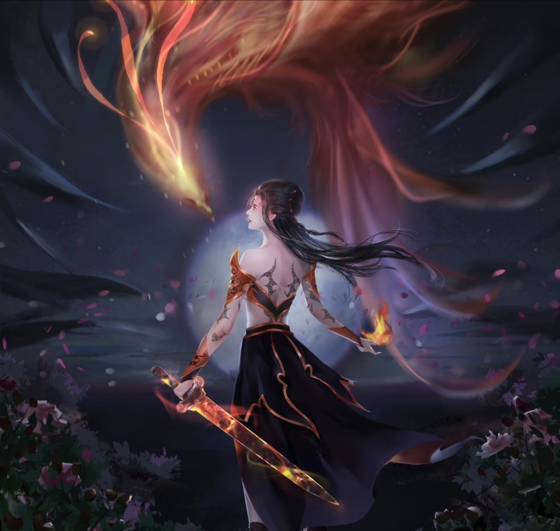 焰灵姬1124生日快乐 天行九歌焰灵姬朱雀 焰灵姬冰弓揽月漾清烟，朱雀横空烈焰燃