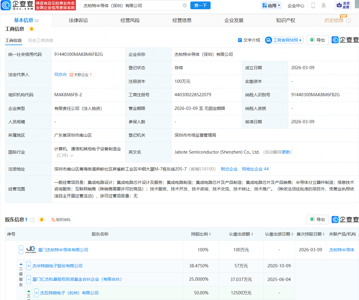 杰华特在深圳成立半导体公司