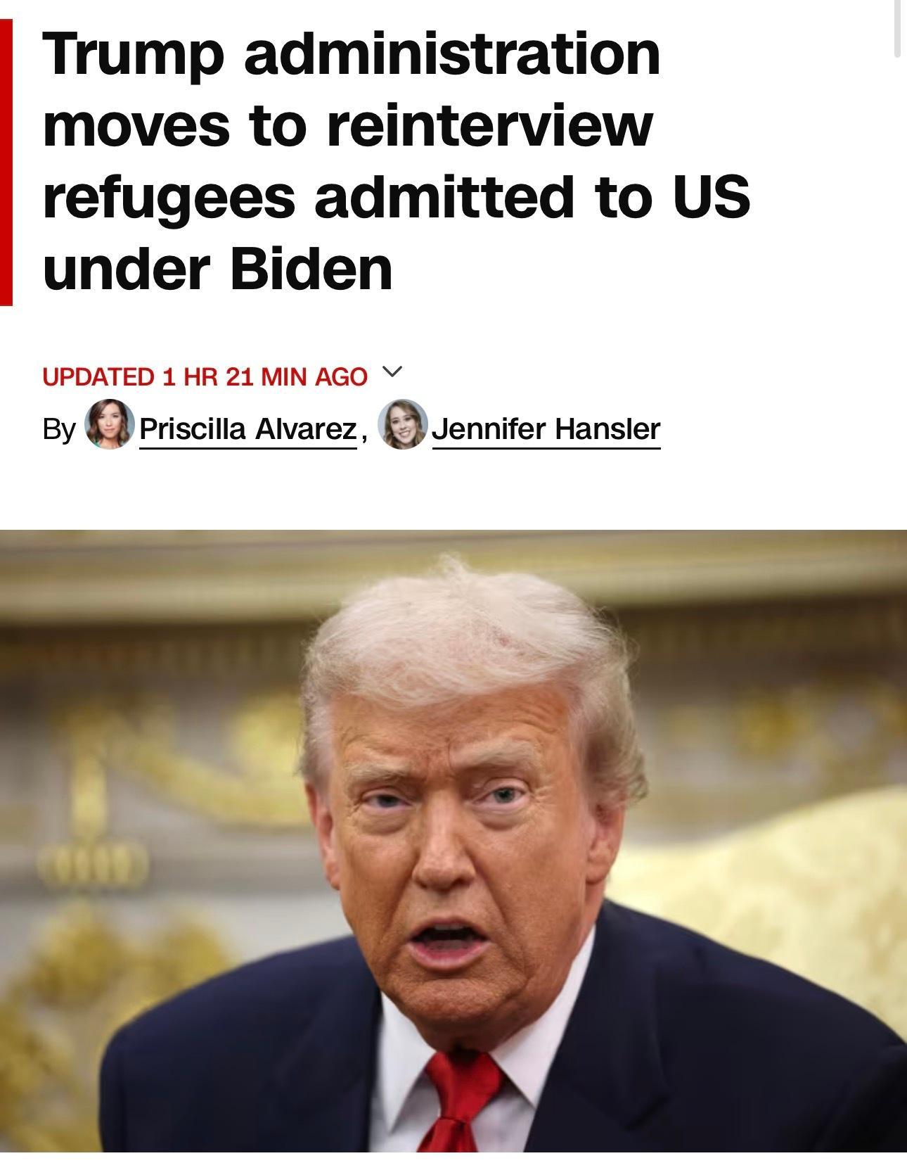 特朗普政府正准备重新面谈在拜登任内获准进入美国的难民，对这些难民个案进行全面审查