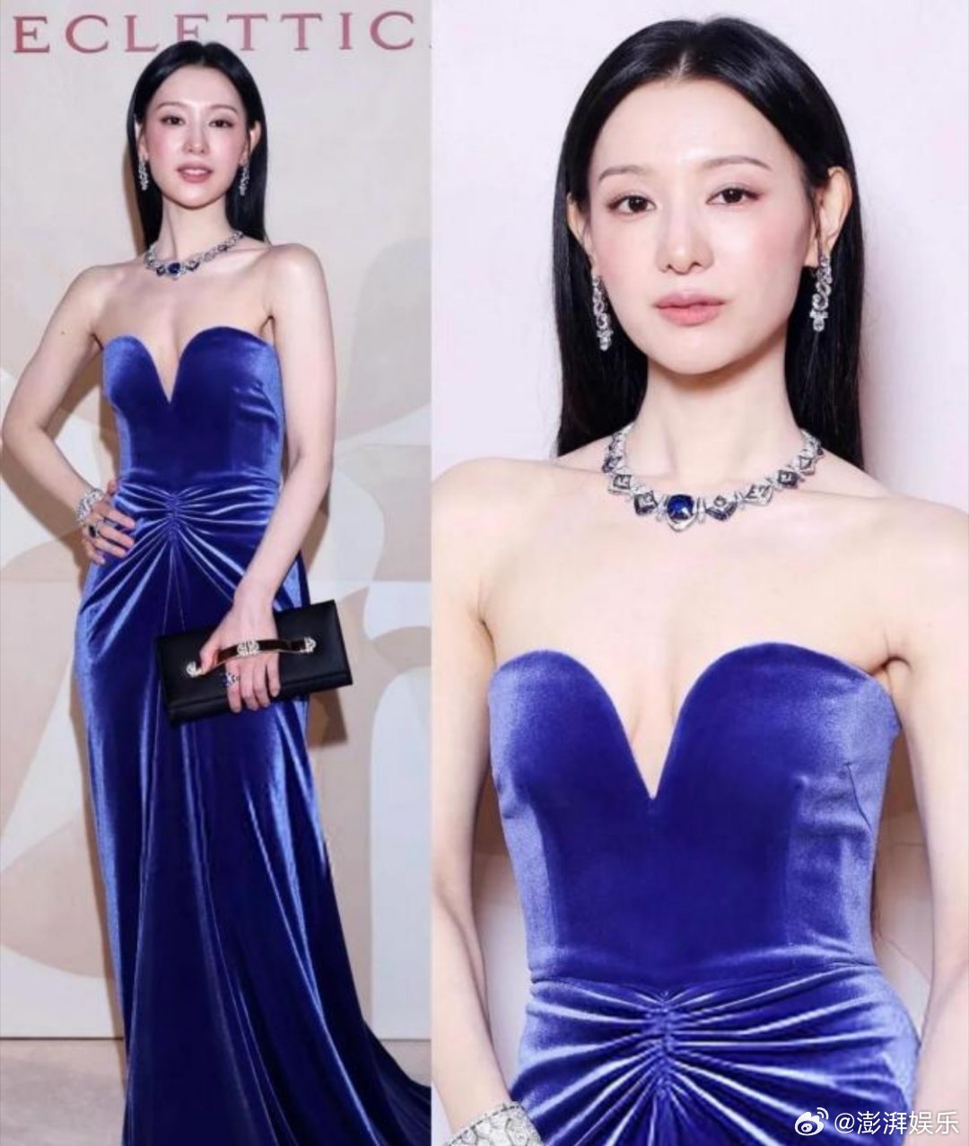 金智媛瘦了好多金智媛米兰宝格丽活动生图惊艳！宝蓝色丝绒抹胸裙衬得肩颈凌厉、腰肢纤