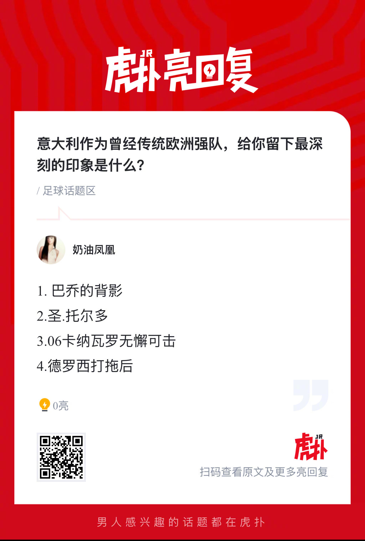 意大利作为曾经传统欧洲强队，给你留下最深刻的印象是什么？ 