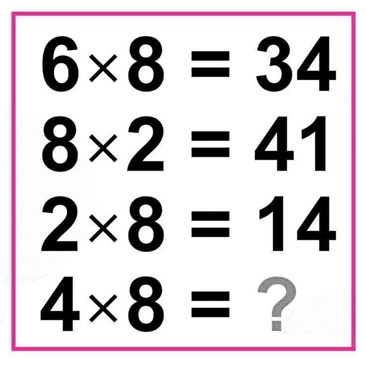 从“6 × 8 = 34” ，到“8 × 2 = 41” ，再到“2 × 8 =