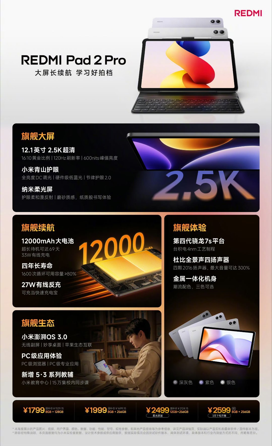 REDMI Pad Pro 正式发布，8+128GB 售价: 1799 元（国补