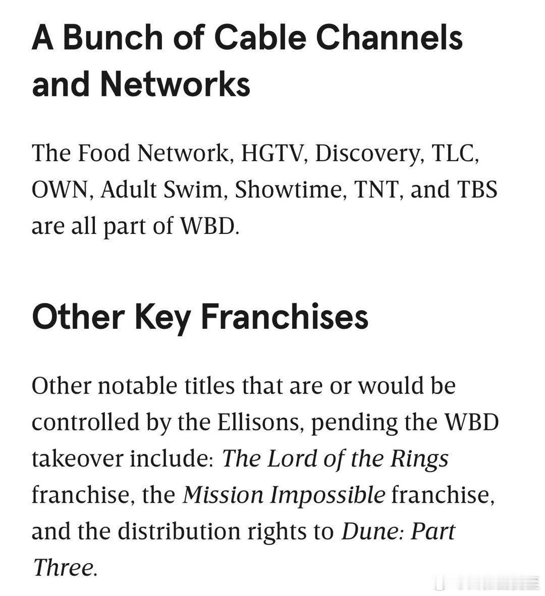 如果Paramount收购华纳成功，Ellison父子将控制：CBS、CNN、H