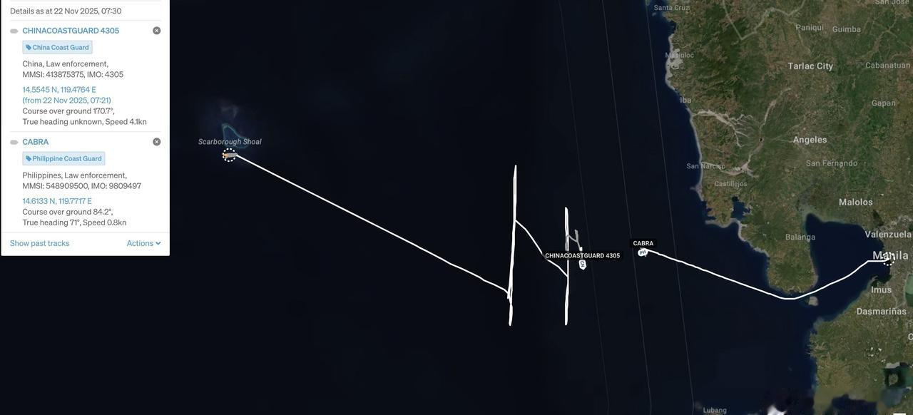 中国海警4305舰今天从黄岩岛前出到距菲律宾海岸35海里的海域巡航。菲律宾声称中
