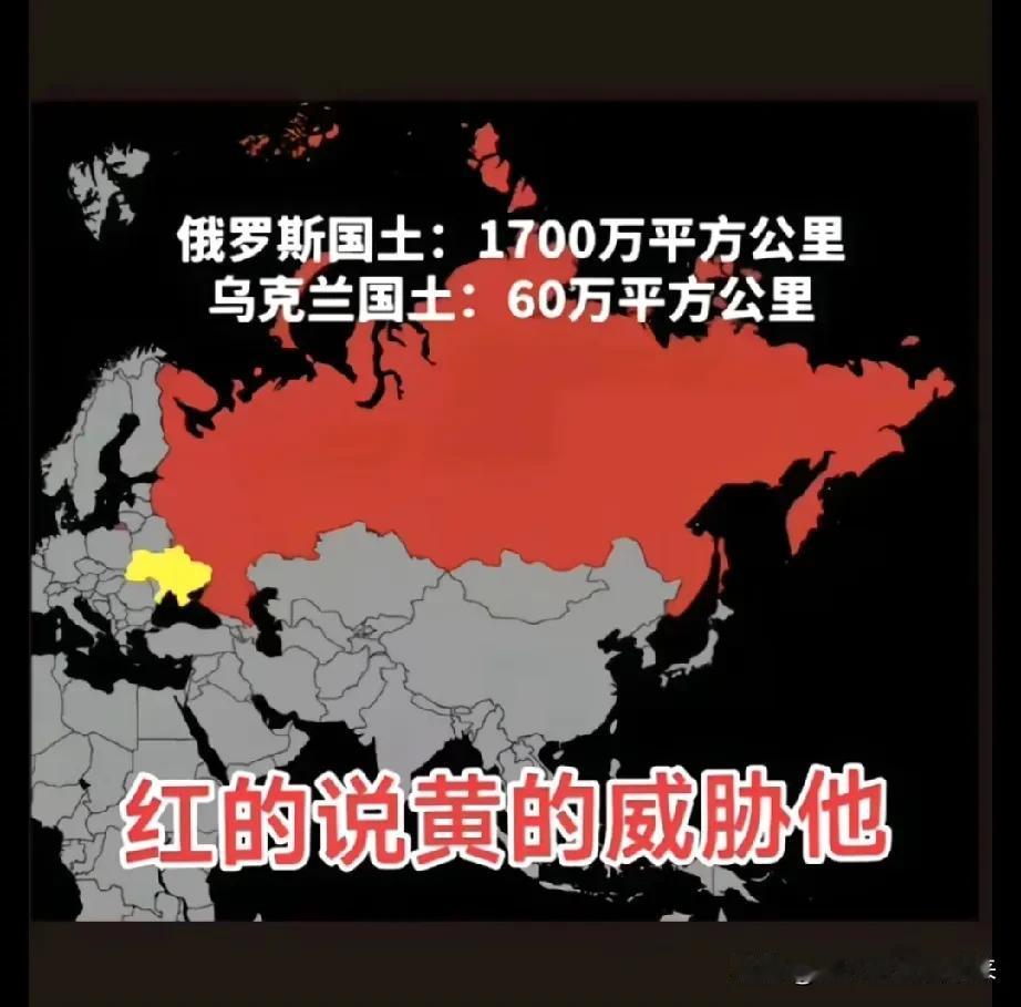 关于俄乌冲突的原因……

红的面积1700万平方公里；黄的面积60万平方公里；