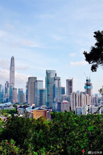 站在深圳莲花山公园山顶拍到的深圳美景。 