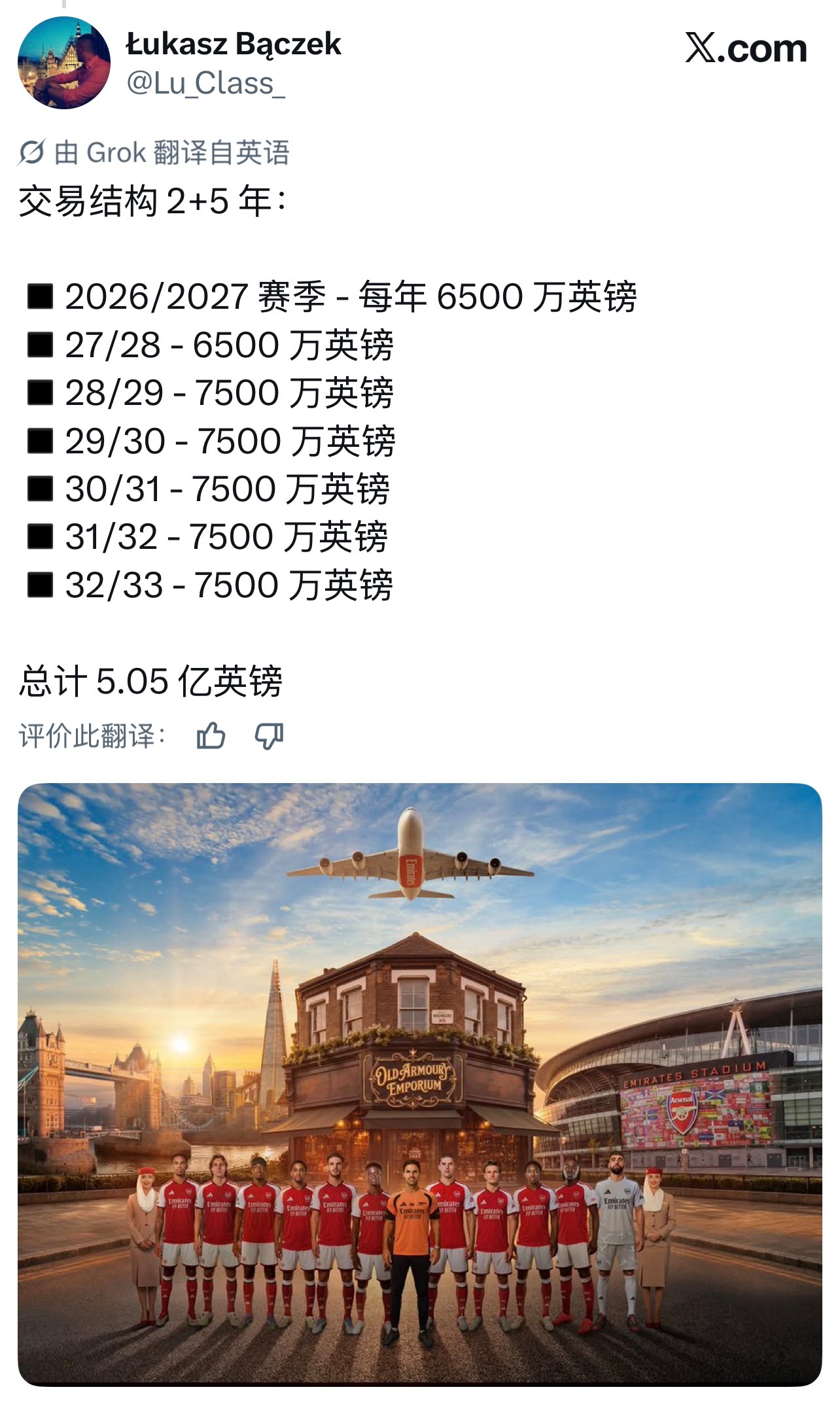阿森纳 阿联酋航空和你厂的续约，和之前的报道完全一样，续约到2033年，在原来的