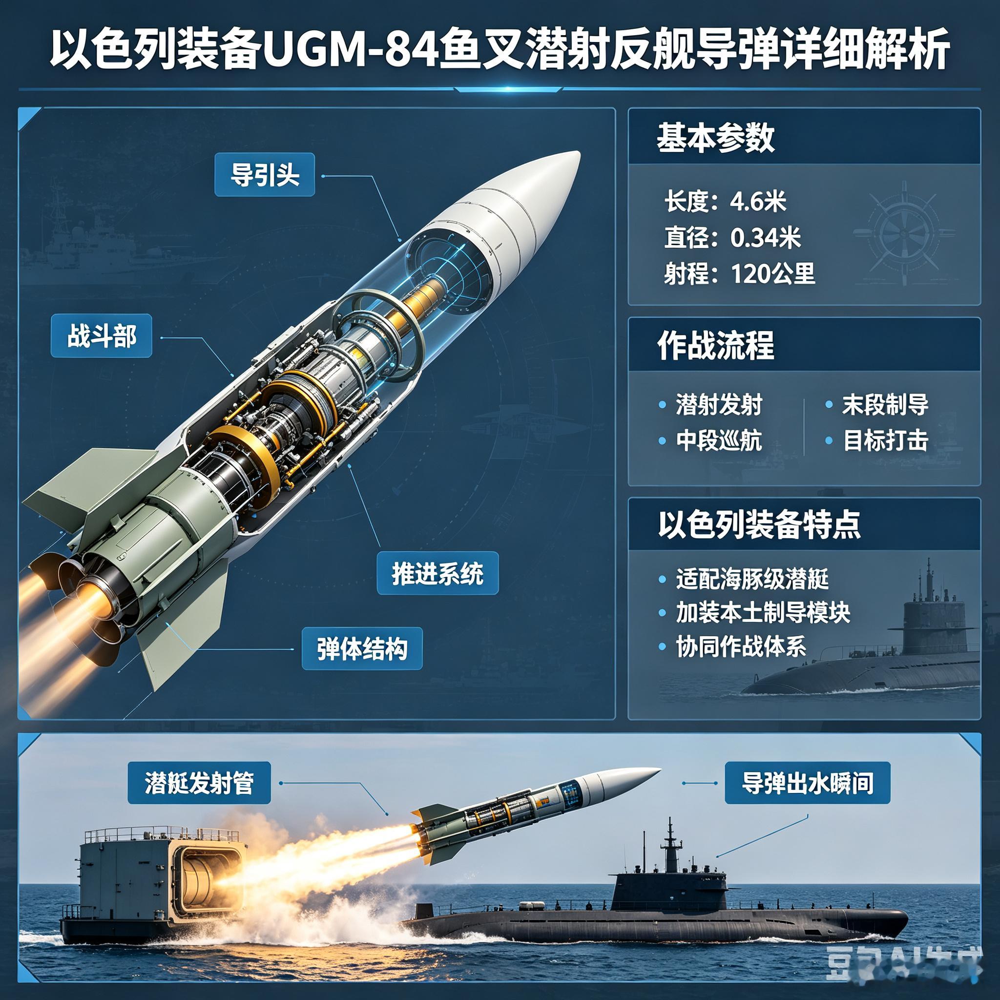 军事ai新视野 以色列装备的UGM-84鱼叉潜射反舰导弹ai热力追踪 鱼叉为美国