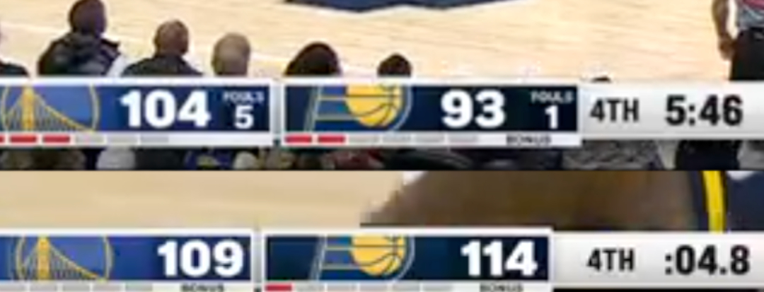 在最后的5分钟内 勇士队被打了一波21:5的超级进攻波 步行者也得以机会逆转勇士