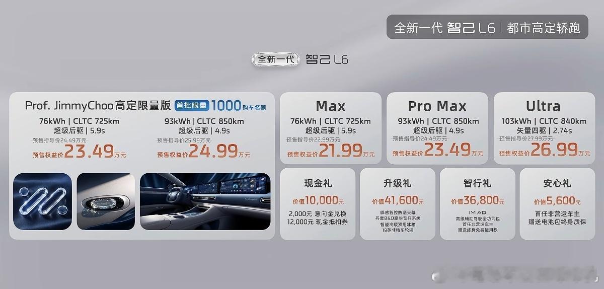 新款智己L6预售价22.99-27.99万元，权益价可减少一万，其中包含两款高定