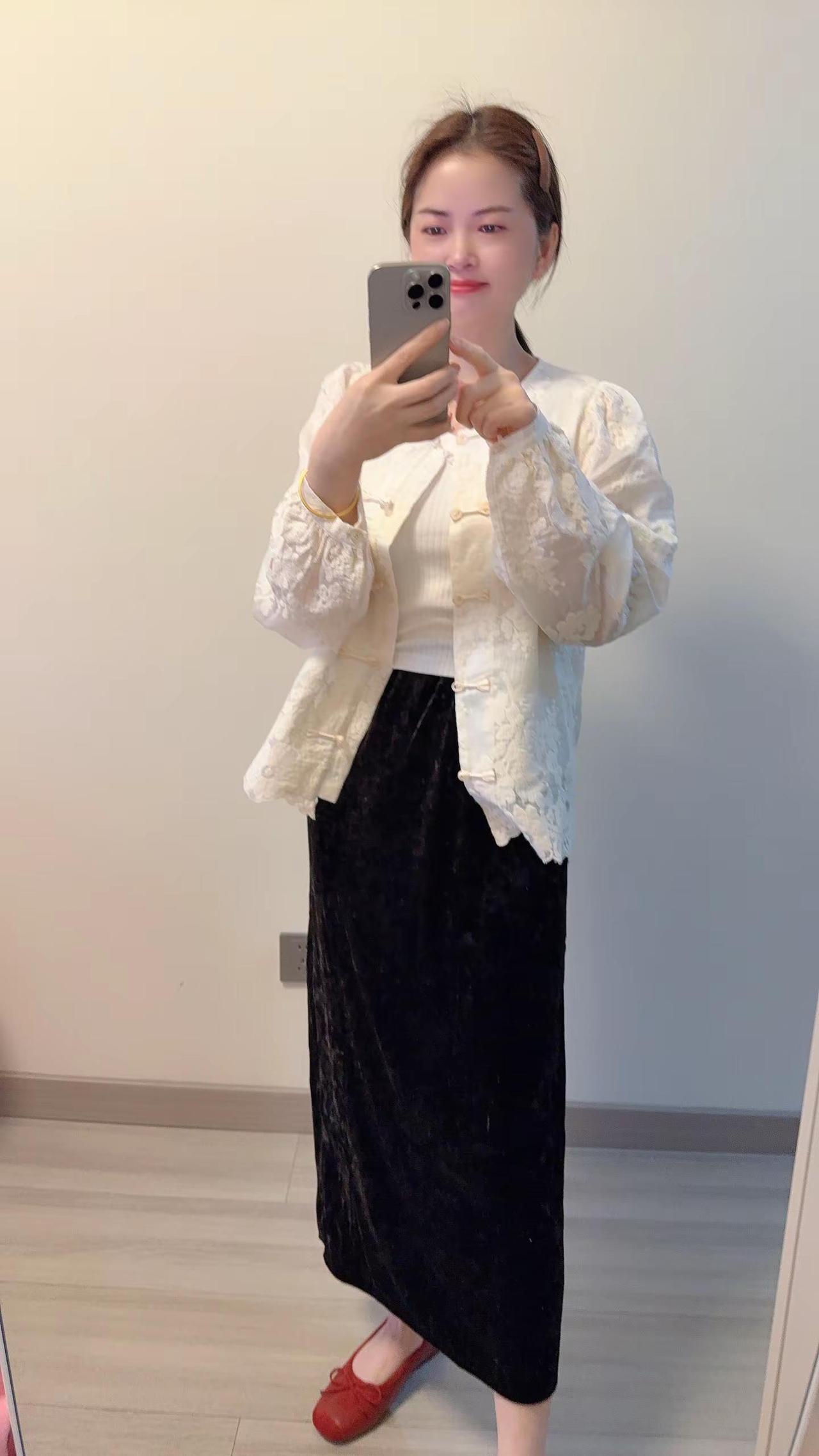 原歌家国风衬衫➕丝绒半身裙，155小个子上身效果我的春日穿搭look 原歌时装 