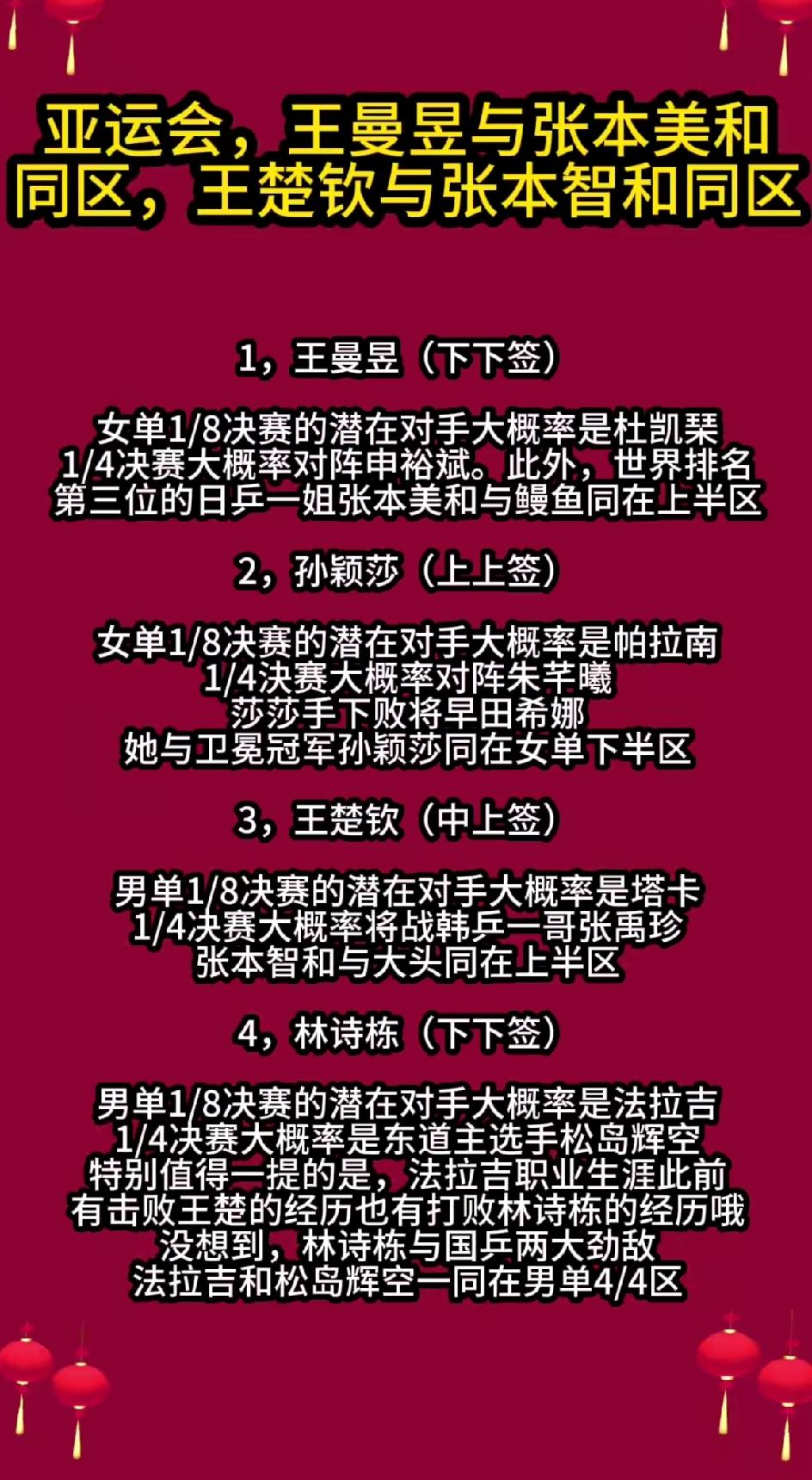 哈哈哈，莎莎是世一的时候，签位出来，她在上半区，上半区是上上签。
现在，莎莎是世