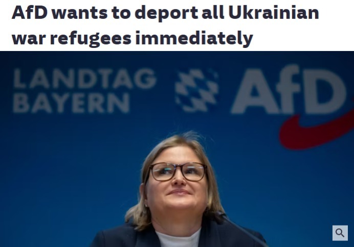 德国选择党（AfD）议员要求驱逐所有乌克兰人。卡特琳·艾伯纳-施泰纳说，德国的1