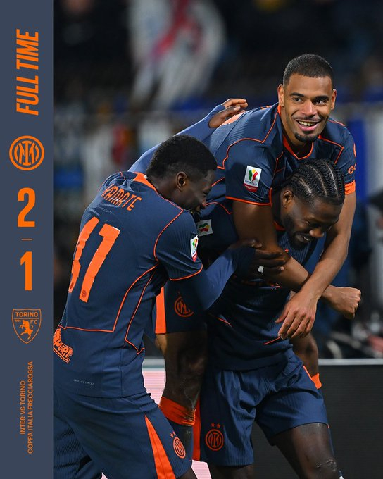 国米2-1都灵晋级意杯四强，半决赛将对阵那不勒斯vs科莫的胜者。赛况速览• 时间