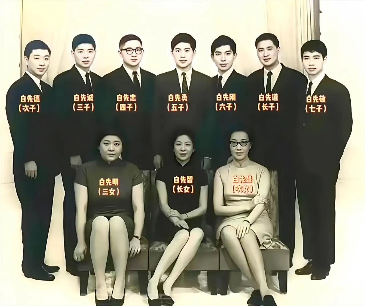 这是60年代白崇禧十个儿女的的真实合影，都看看吧，7个儿子，3个闺女，他们的颜值