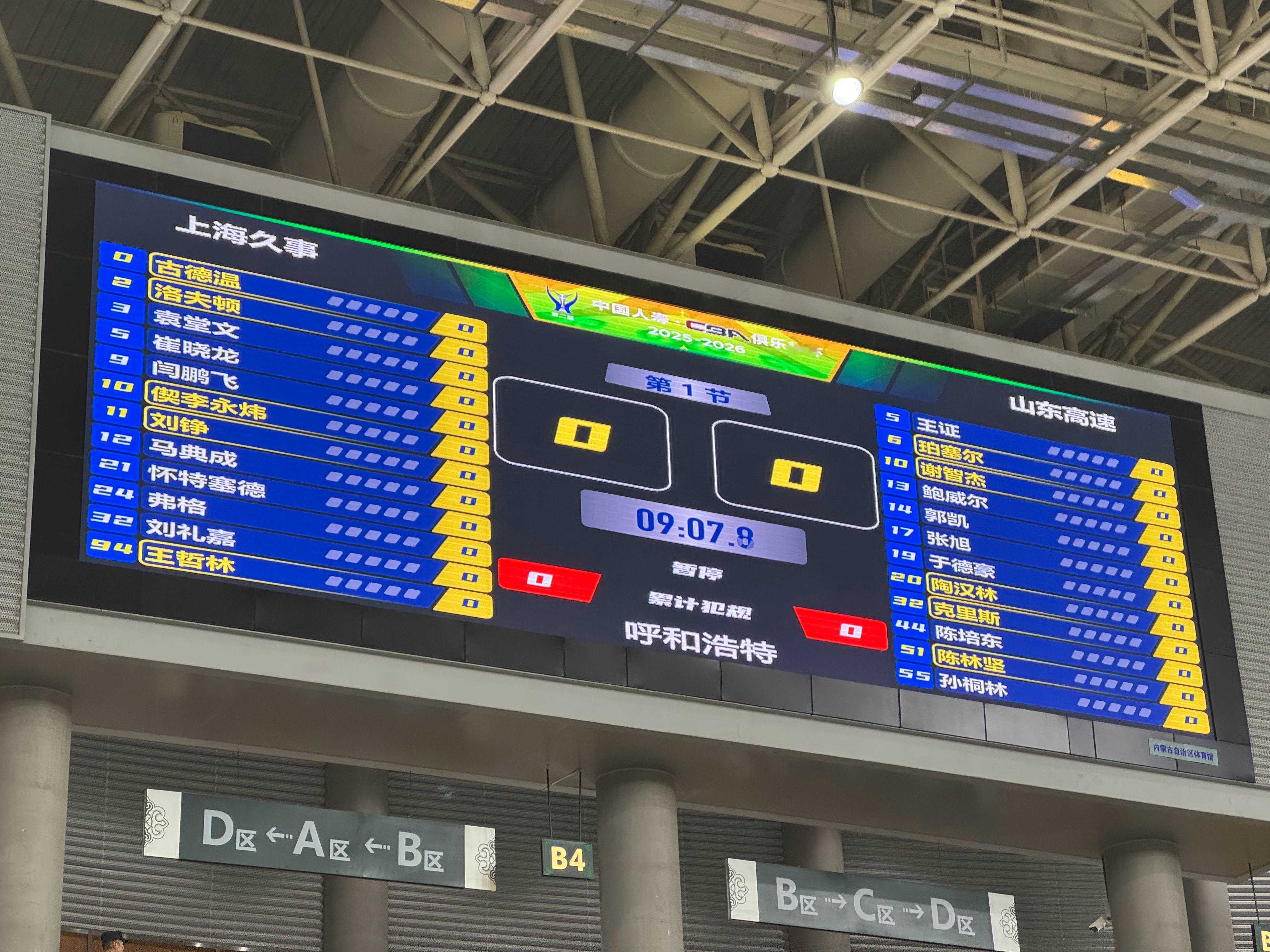 首发：古德温、偰李永炜、刘铮、洛夫顿、王哲林。上海久事大鲨鱼