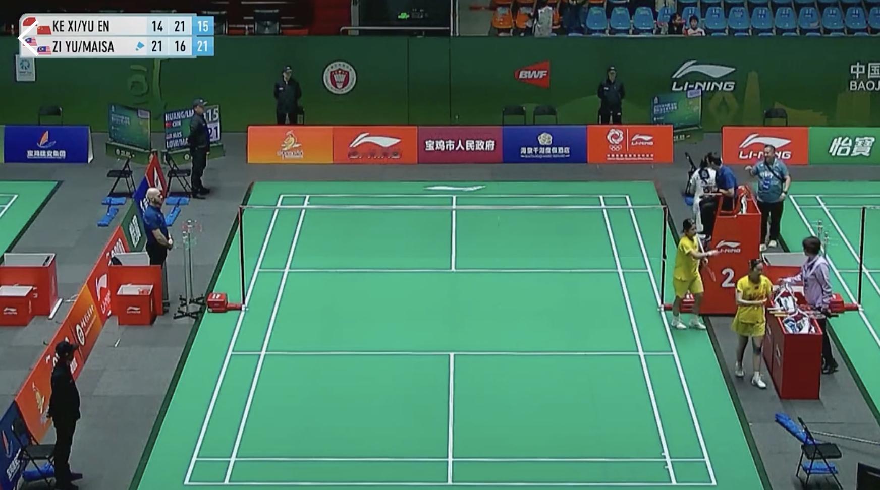 黄可欣/梁羽恩🇨🇳 14-21、21-16、15-21 🇲🇾刘子瑜/阿琪