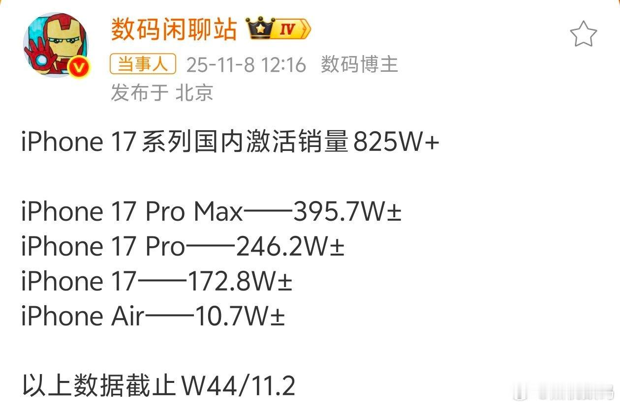 iphone17系列国内激活销量 真是没想到短短两个月，iPhone17系列销量