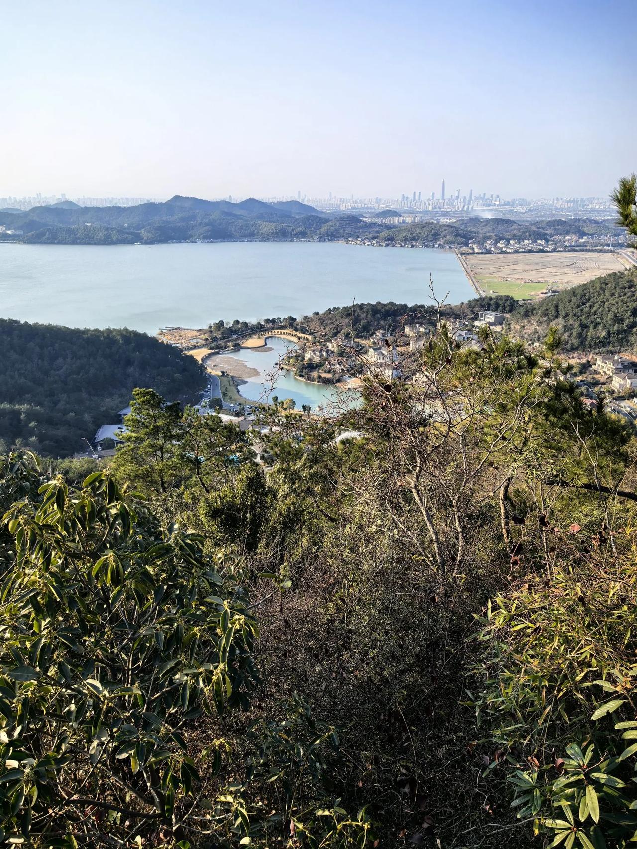 从东钱湖东山眺望浙江第一高楼