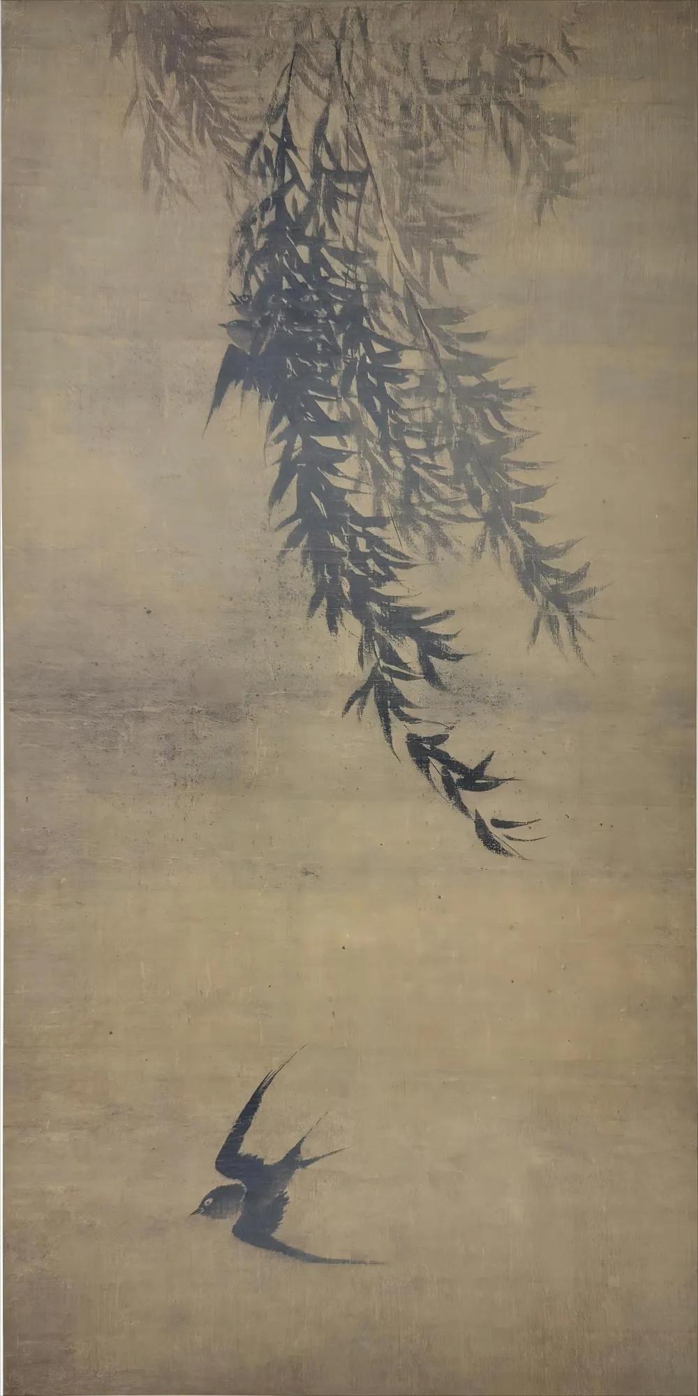 名画欣赏：
宋 牧溪（传）《柳燕图》
纵 88.3厘米 横44.1厘米 
日本德