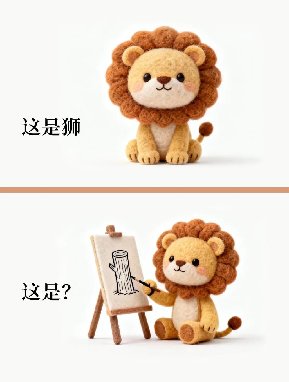 上面是狮，下面这只画树桩的到底是啥？敢来挑战吗？评论区晒你的答案！