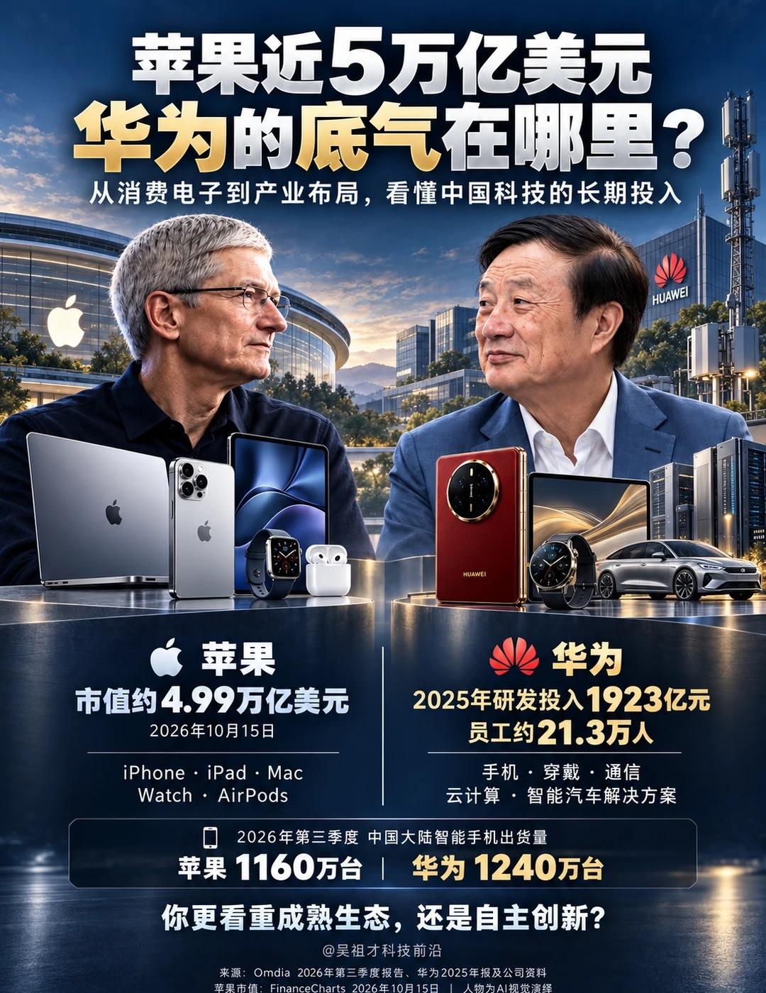 苹果近5万亿美元，华为的底气在哪里？
从手机到通信、鸿蒙与智驾，中国科技的长期投